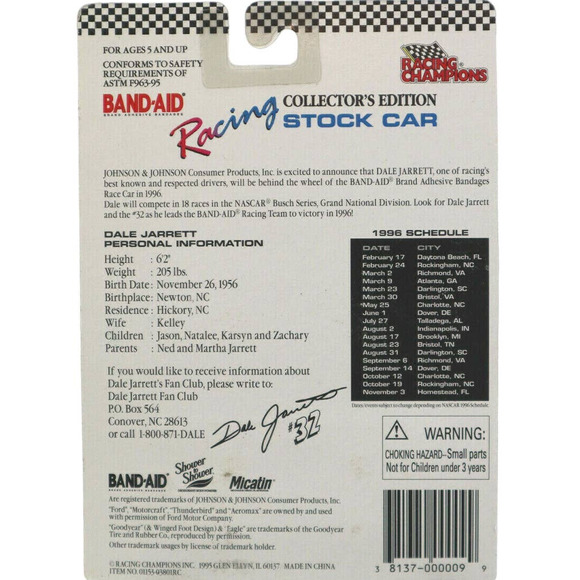 Dale Jarrett #32 Band-Aid 1996 Ford Thunderbird - Collectors Edition 1:64 RC - Picture 2 of 10